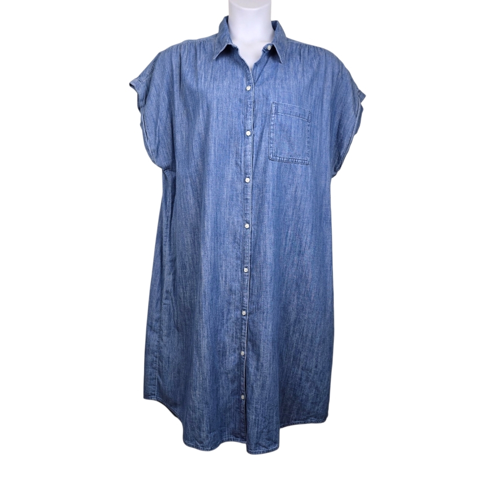 Old Navy Womens Short Sleeve Blue Chambray Shirtdress Size XXL